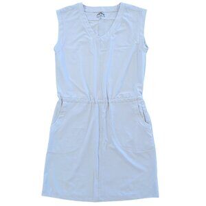 MOUNTAINS & ISLES Sun Haven Dress S Ice Blue Performance Stretch Pockets V-Neck